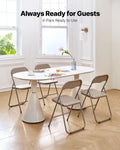 4 Pack Folding Chairs Leather Padded Metal Frame Stackable Khaki