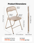 4 Pack Folding Chairs Leather Padded Metal Frame Stackable Khaki