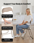 4 Pack Folding Chairs Leather Padded Metal Frame Stackable Khaki