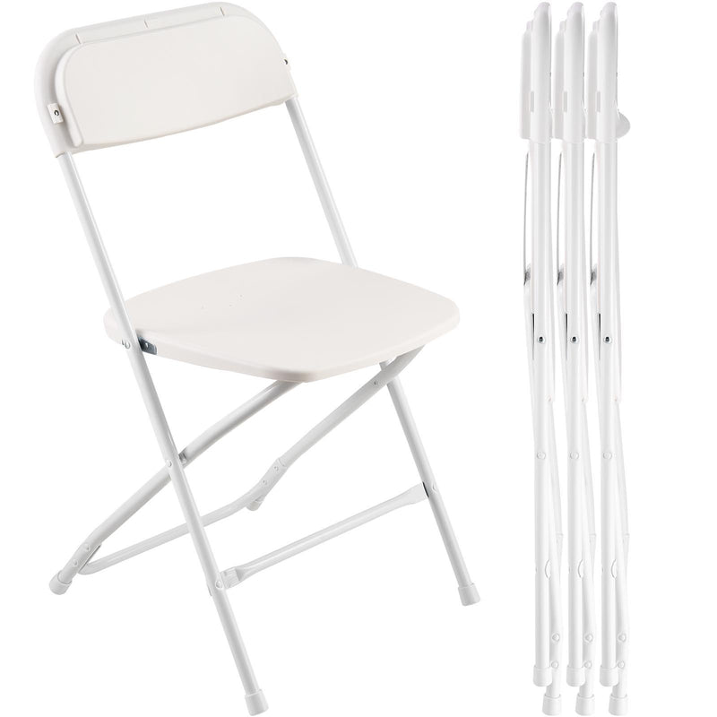 4 Pack Folding Chairs White Plastic Heavy Duty Metal Frame Stackable