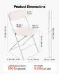 4 Pack Folding Chairs White Plastic Heavy Duty Metal Frame Stackable