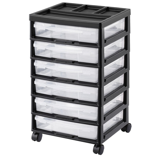 VEVOR Scrapbook Rolling Storage Cart 6-Tier Black 6 Clear Cases