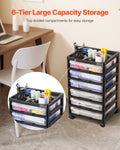 VEVOR Scrapbook Rolling Storage Cart 6-Tier Black 6 Clear Cases