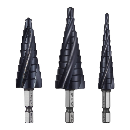 Step Drill Bit Set 3.2-22.2mm 3pc TiAlN Cobalt HSS Metal Steel