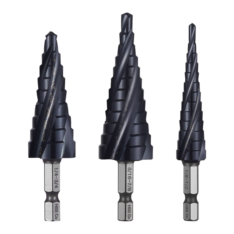 Step Drill Bit Set 3.2-22.2mm 3pc TiAlN Cobalt HSS Metal Steel