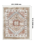 Area Rug 2438x3048mm Washable Non-Slip Brown Red Carpet