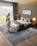 Indoor Plush Area Rugs, 2.44 x 3.05m Soft Plush Carpet, Furry Shag Area Rugs for Living Room, Bedroom, Sunroom, Modern Home Decor Aesthetic, Non-Shedding, Non-Woven, Slip-Resistant, Smoke Gray