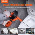 Drain Auger 25ft 1/4in Drum Snake Clog Remover Manual Feed