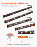 6-Piece Torpedo Level Set 250-2000mm Magnetic Aluminum Bubble Vials