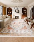 Area Rug 2743x3658mm Brown Red Washable Non-Slip Carpet