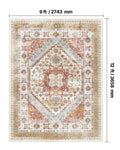 Area Rug 2743x3658mm Brown Red Washable Non-Slip Carpet