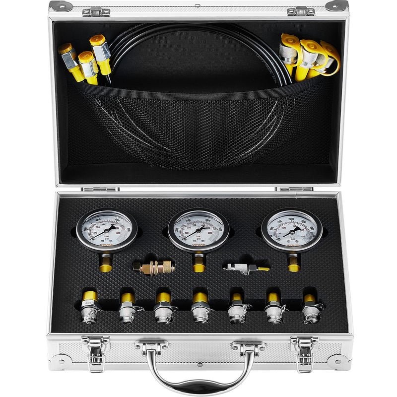 Hydraulic Pressure Test Kit 250/400/600bar 3 Gauges 9 Couplings