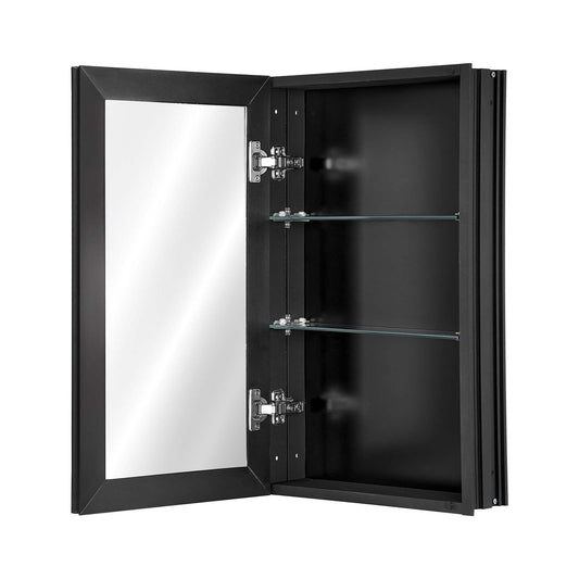 Medicine Cabinet, 14 x 24 inches, Medicine Cabinet for Bathroom with Mirror, Aluminum Frame Bathroom Wall Cabinet, 2-layer Adjustable Shelves, Recessed & Wall-mounted Installation