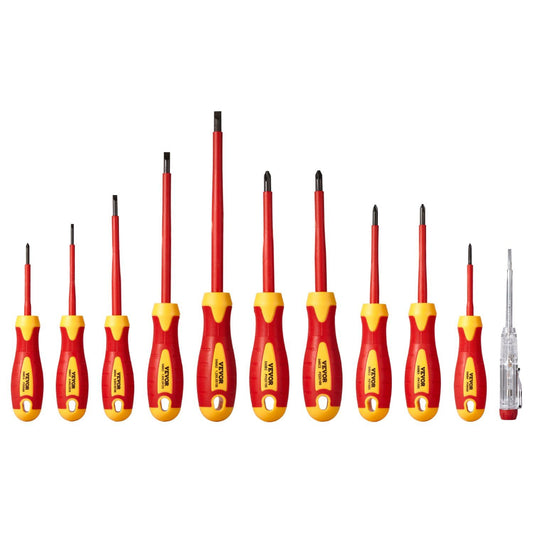 Insulated Screwdriver Set, 11-Piece Professional Electrical Screwdriver Set, Insulated Electrician Tool Set with Magnetic Phillips Slotted Pozi Tips, Voltage Tester, for Electrician Repairs