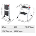 Step Ladder 2-Step 150kg Capacity, Ergonomic Folding Steel Step Stool with Wide Anti-Slip Pedal, Sturdy Step Stool for Adults Toddlers, Multi-Use for Household, Kitchen, Office, RVs