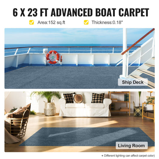 Marine Carpet 6ft x 23ft Grey Anti-Slip Waterproof Boat Deck Outdoor