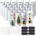 24 Pack Straight Sublimation Tumblers, 20 oz Blank Tumbler Bulk, Stainless Steel Double Wall Tumbler Cups with Straw, Lid, Brush, Base, Shrink Wrap, Gift Box, for Heat Press and Heat Transfer
