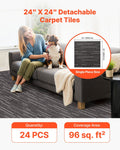 VEVOR Carpet Tiles 610x610mm 24pc Grey Modular Square Rug 8.9m²