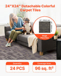 Carpet Tiles 610x610mm 24pc Grey Brown Modular Square Rug 8.9m²