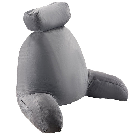Reading Pillow Large Memory Foam Backrest with Pockets Grey