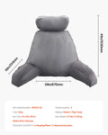 Reading Pillow Large Memory Foam Backrest with Pockets Grey