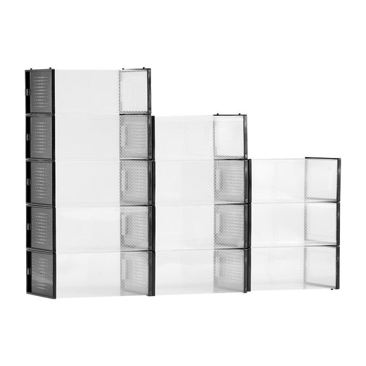 Shoe Storage Boxes 12 Pack Stackable Plastic Organiser Black