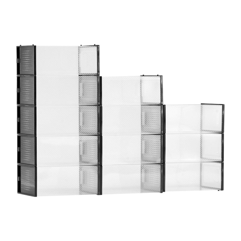 Shoe Storage Boxes 12 Pack Stackable Plastic Organiser Black