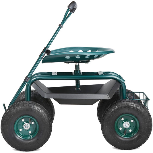Garden Cart Rolling Workseat 360 Swivel Stool Green Wheels