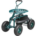 Garden Cart Rolling Workseat 360 Swivel Stool Green Wheels