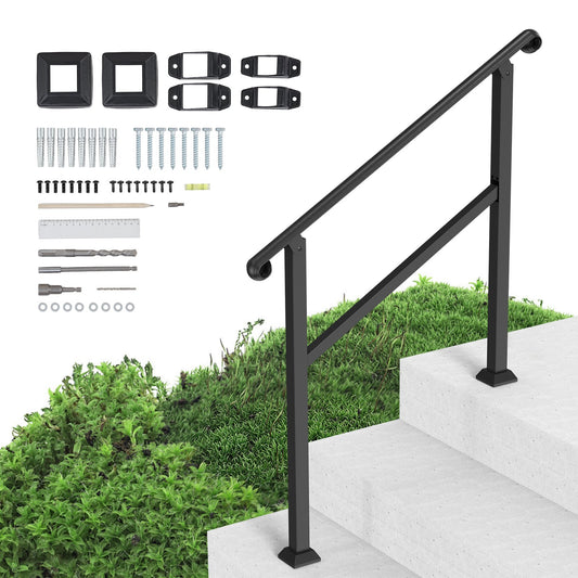 Handrails for Outdoor Steps 2-3 Step Stair Hand Rail Black w/Fitting