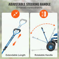 Rolling Garden Cart Seat Wheels Extendable Handle Blue