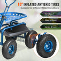 Rolling Garden Cart Seat Wheels Extendable Handle Blue