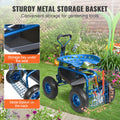 Rolling Garden Cart Seat Wheels Extendable Handle Blue