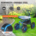 Rolling Garden Cart Seat Wheels Extendable Handle Blue