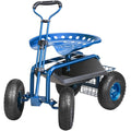 Rolling Garden Cart Seat Wheels Extendable Handle Blue