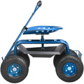Rolling Garden Cart Seat Wheels Extendable Handle Blue