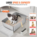 Cat Litter Box XL Stainless Steel 203mm Deep High Sides Scoop