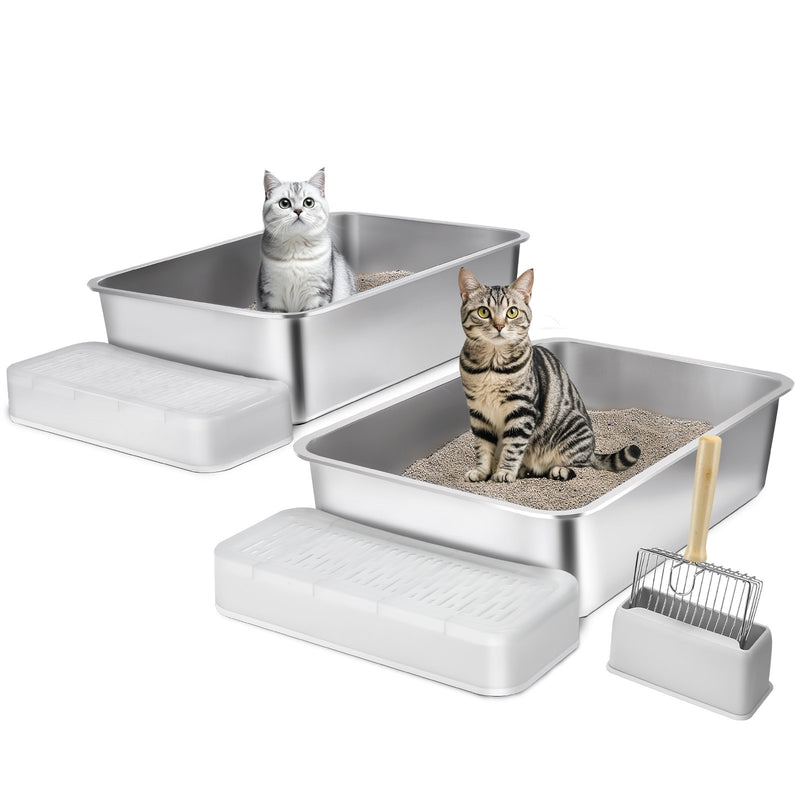 Stainless Steel Cat Litter Box XL 152mm Deep with Scoop Odour