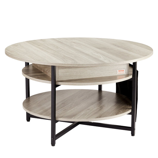 Lift Top Coffee Table 35.3" Round White Living Room Storage