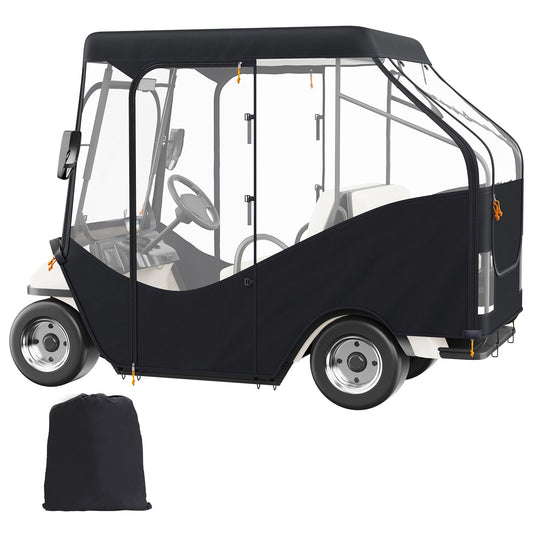 Golf Cart Enclosure, 420D Polyester Driving Enclosure with 4-Sided Transparent Windows, 4 Passenger Club Car Covers Universal Fits for Most Brand Carts, Sunproof and Dustproof Outdoor Cart Cover