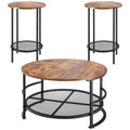 3 Piece Round Coffee Table Set 80cm With 2 End Tables