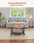 3 Piece Round Coffee Table Set 80cm With 2 End Tables