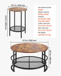 3 Piece Round Coffee Table Set 80cm With 2 End Tables