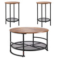 3 Piece Round Coffee Table Set 80cm With 2 End Tables
