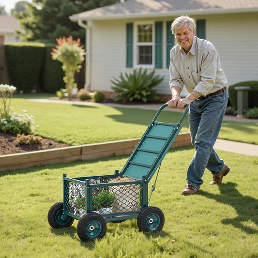 Garden Cart Seat with Wheels 181kg Heavy Duty Metal Gardening