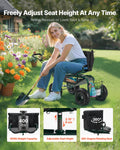 Garden Cart Seat Swivel Wheels Extendable Handle Storage Box