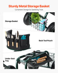 Garden Cart Seat Swivel Wheels Extendable Handle Storage Box