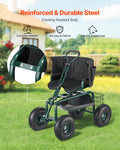 Garden Cart Seat Swivel Wheels Extendable Handle Storage Box