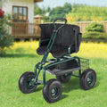 Garden Cart Seat Swivel Wheels Extendable Handle Storage Box