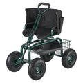 Garden Cart Seat Swivel Wheels Extendable Handle Storage Box